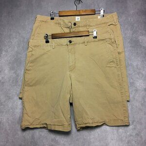 Gap Mens Lived In Shorts‎ size 40 Khaki Chino Tan Flat Front Stretch - LOT OF 2